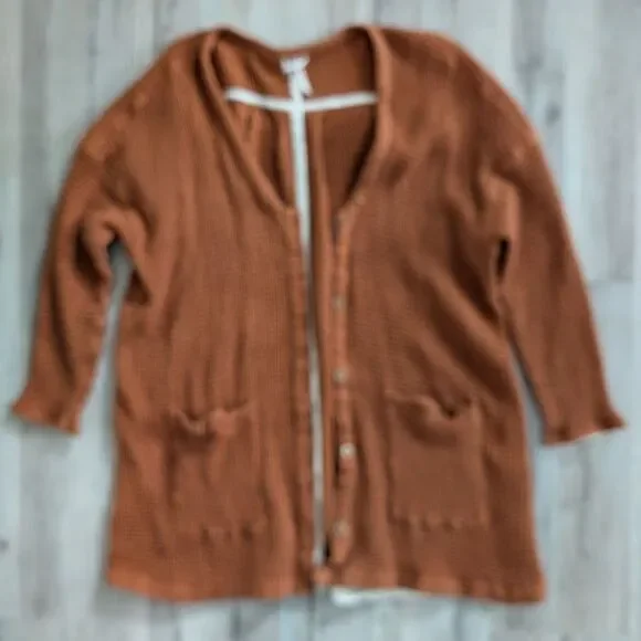 Free People Waffle Knit Oversized Cardi Tunic Copper, Large (B8) - Picture 4 of 8